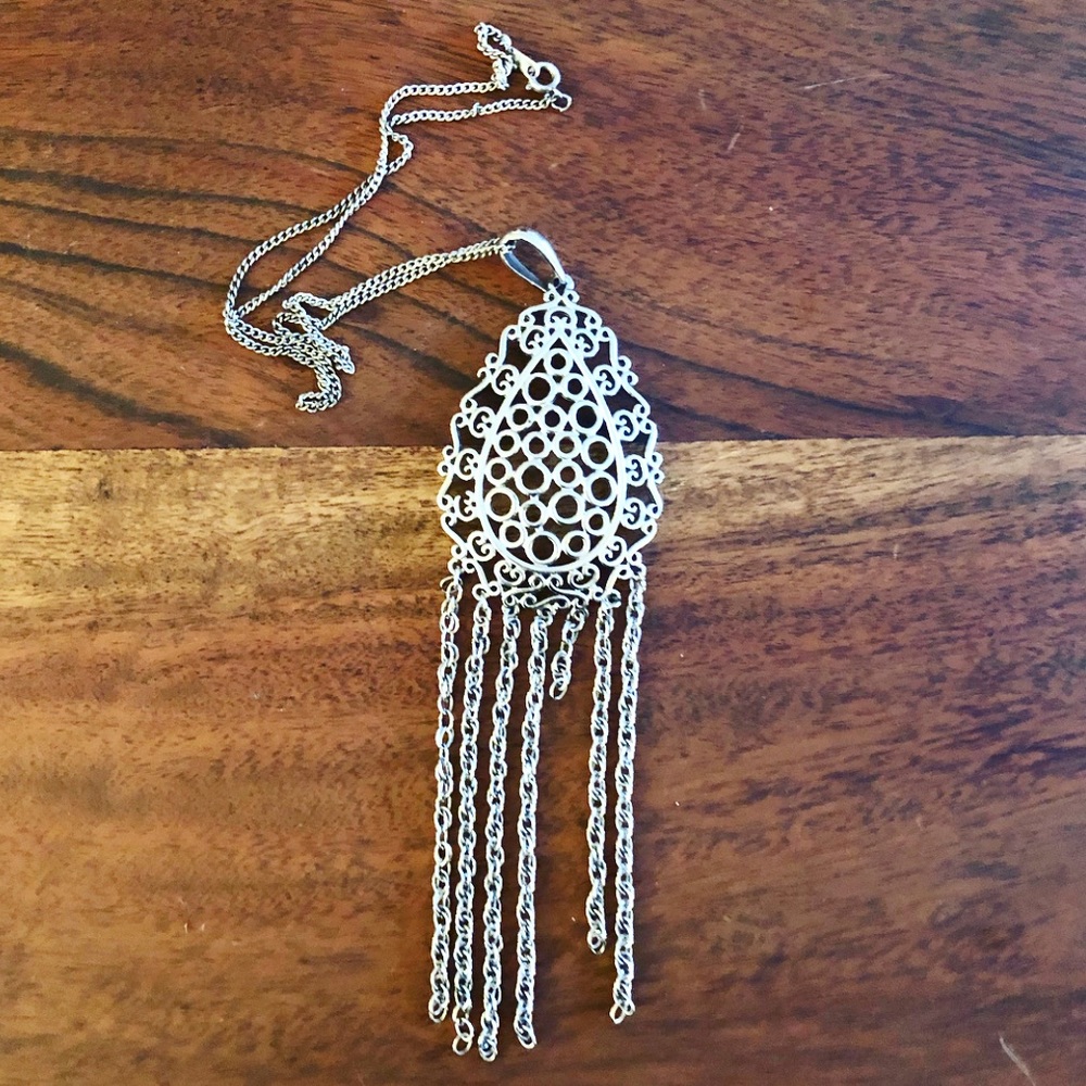 Vintage boho silver long dreamcatcher necklace